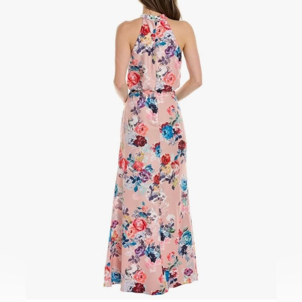 Adrianna Papell Floral Satin Jacquard Halter Event Gown Size 6 - Picture 2 of 16
